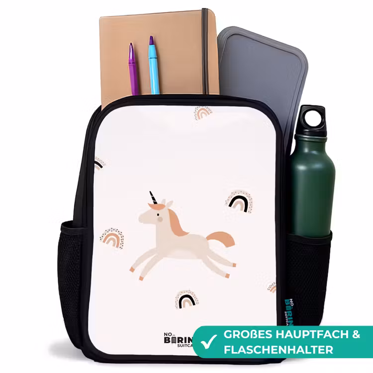 Kinderrucksack - Schwarz - Einhorn mit orangefarbener Mähne — 8