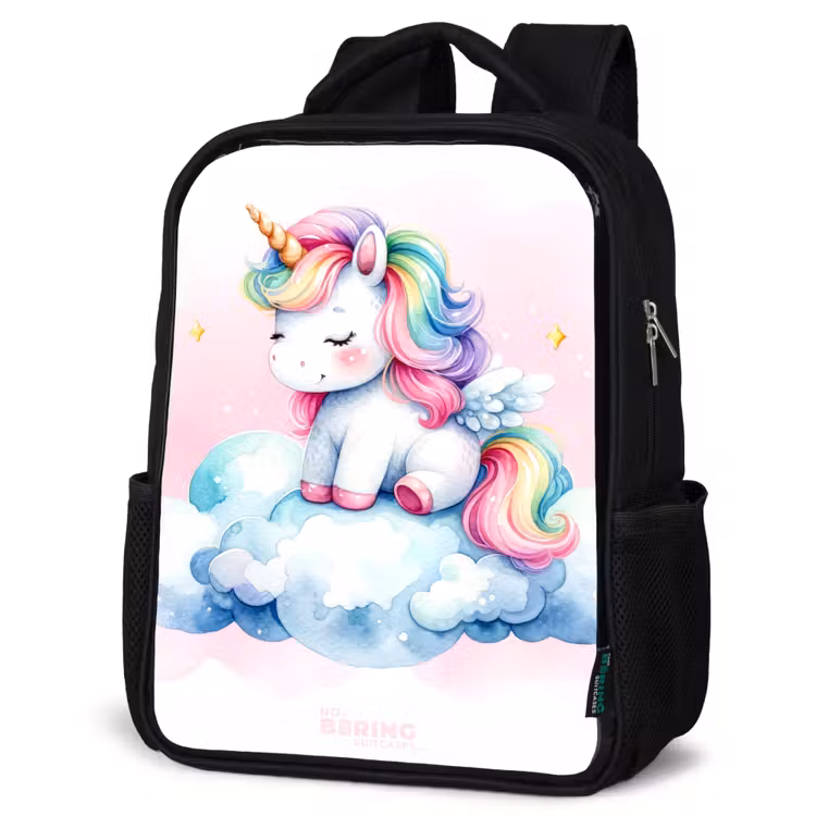 Kinderrucksack - Schwarz - Einhorn mit Regenbogenmähne auf einer Wolke — 4