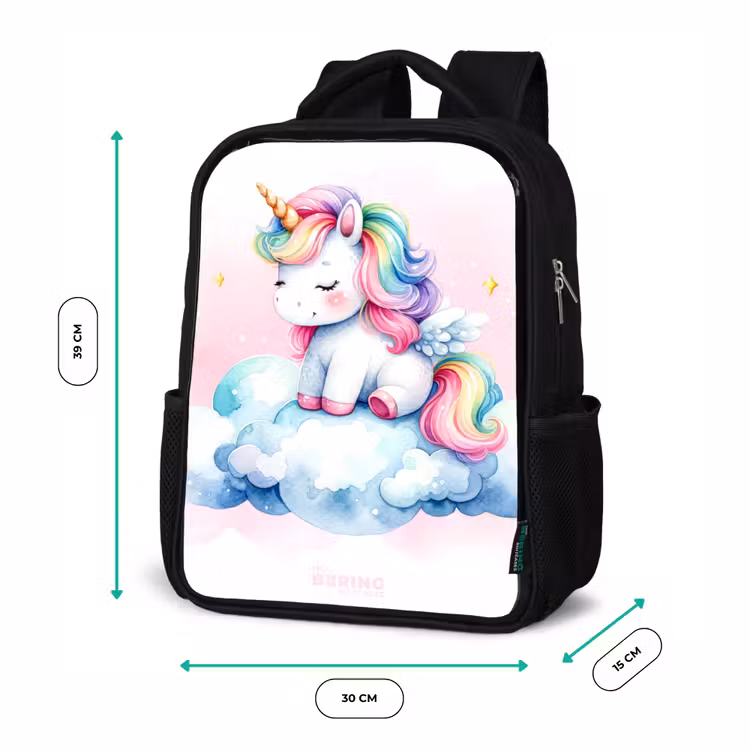 Kinderrucksack - Schwarz - Einhorn mit Regenbogenmähne auf einer Wolke — 6