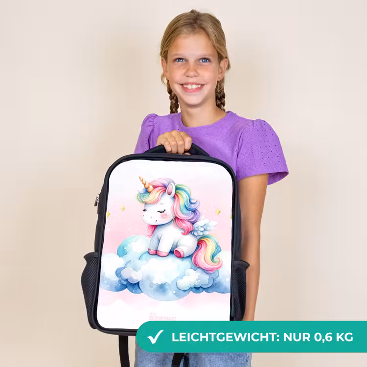 Kinderrucksack - Schwarz - Einhorn mit Regenbogenmähne auf einer Wolke — 7