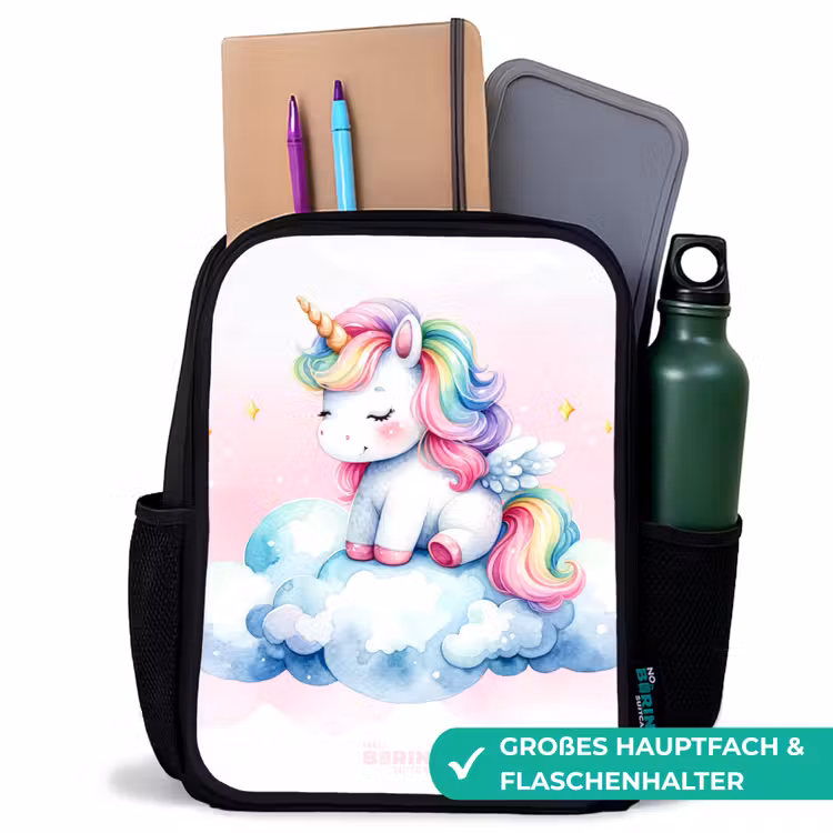 Kinderrucksack - Schwarz - Einhorn mit Regenbogenmähne auf einer Wolke — 8
