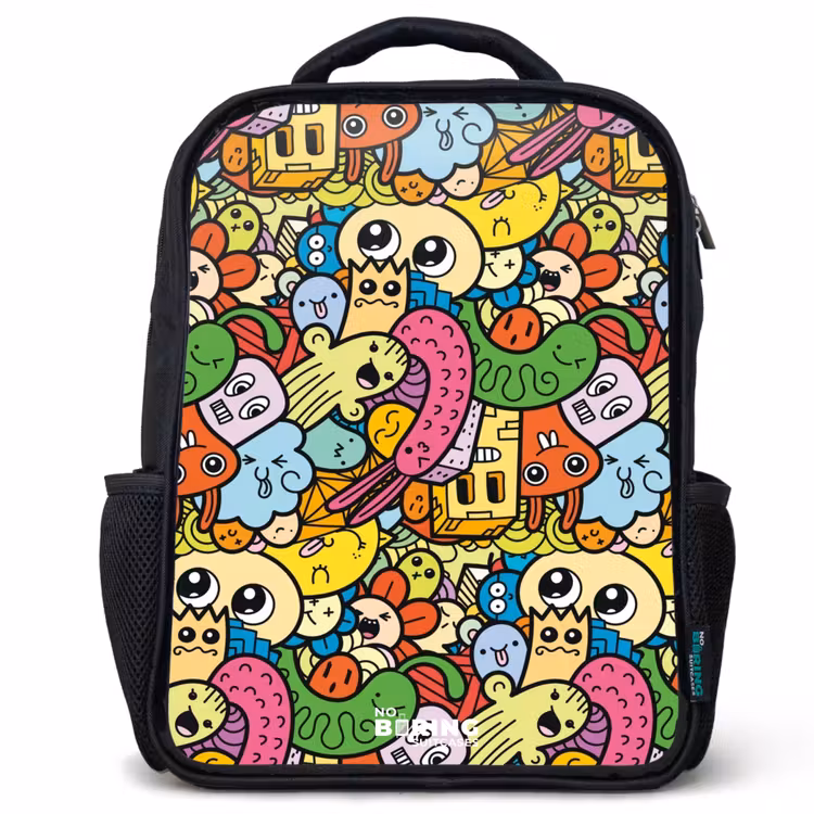 Kinderrucksack - Schwarz - Fantasietiere, die lachen und bunt sind — 1