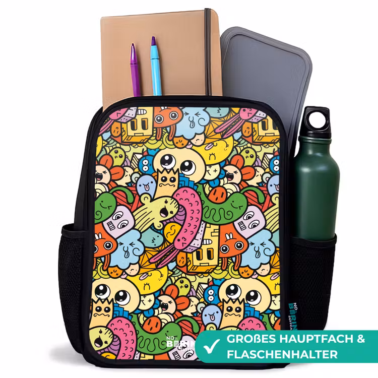 Kinderrucksack - Schwarz - Fantasietiere, die lachen und bunt sind — 8