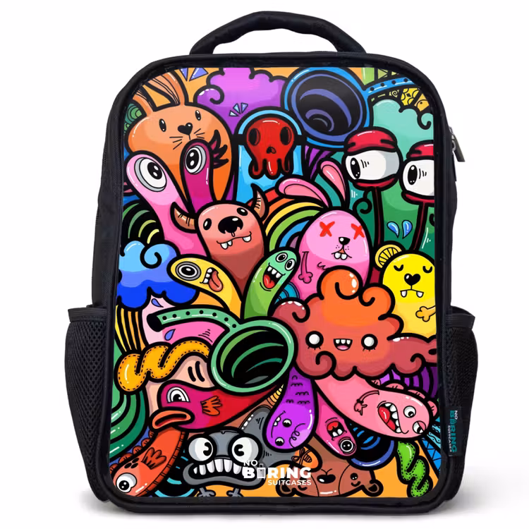 Kinderrucksack - Schwarz - Fröhliches Monster-Chaos — 1
