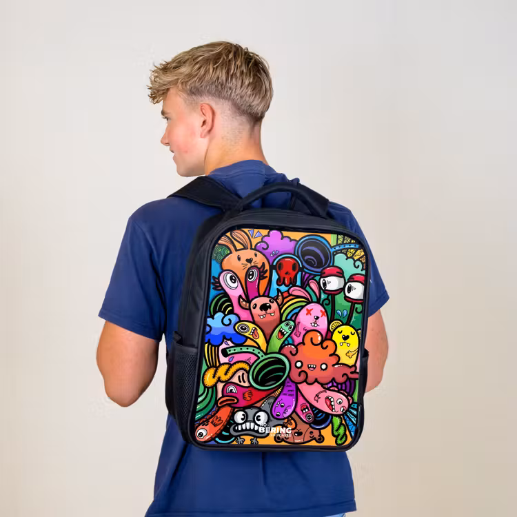 Kinderrucksack - Schwarz - Fröhliches Monster-Chaos — 3
