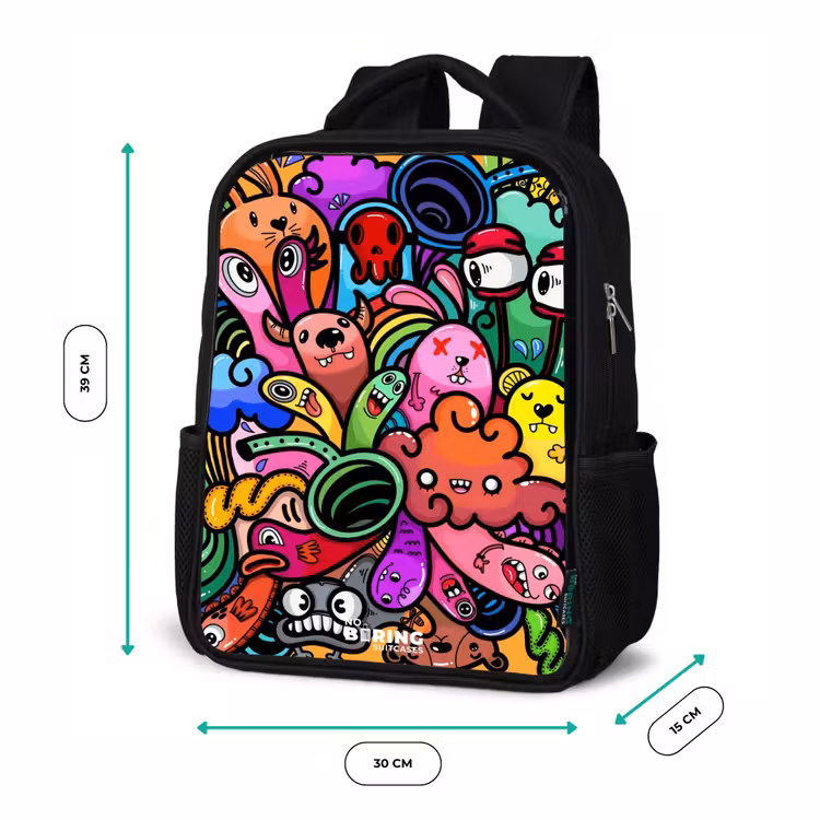 Kinderrucksack - Schwarz - Fröhliches Monster-Chaos — 6