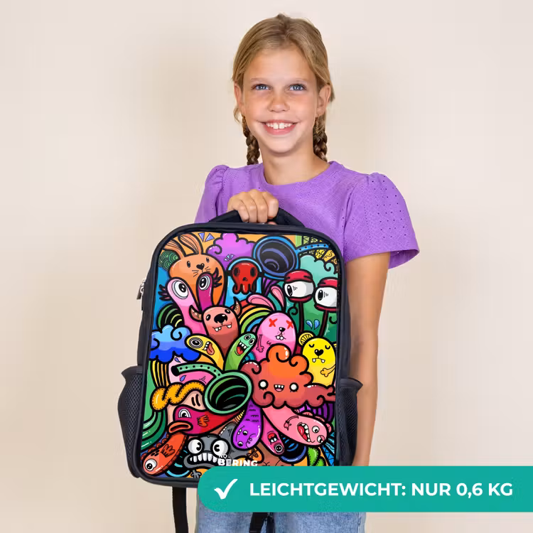 Kinderrucksack - Schwarz - Fröhliches Monster-Chaos — 7