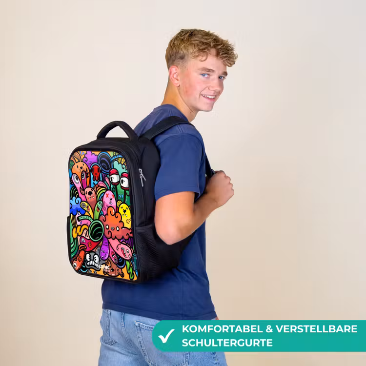 Kinderrucksack - Schwarz - Fröhliches Monster-Chaos — 9