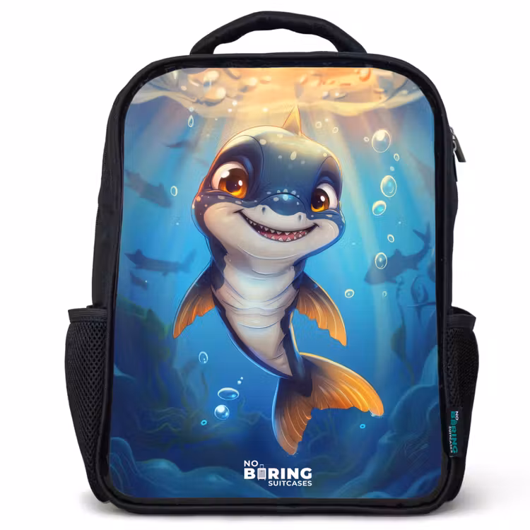 Kinderrucksack - Schwarz - Hai mit Gesicht im Wasser — 1