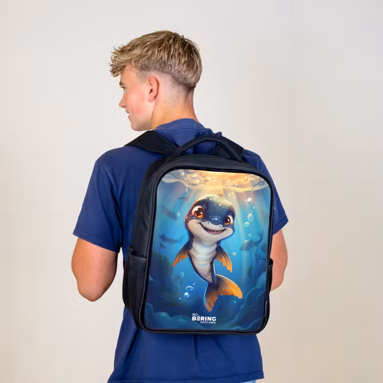 Kinderrucksack - Schwarz - Hai mit Gesicht im Wasser — 3