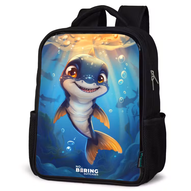 Kinderrucksack - Schwarz - Hai mit Gesicht im Wasser — 4