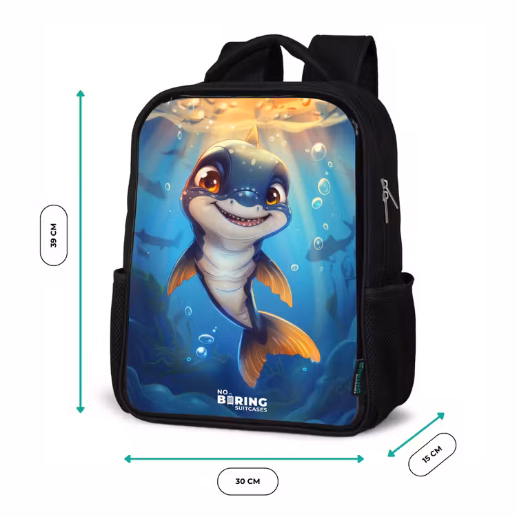 Kinderrucksack - Schwarz - Hai mit Gesicht im Wasser — 6