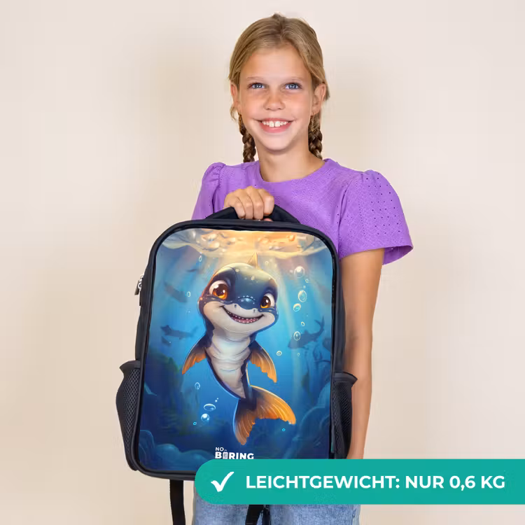 Kinderrucksack - Schwarz - Hai mit Gesicht im Wasser — 7