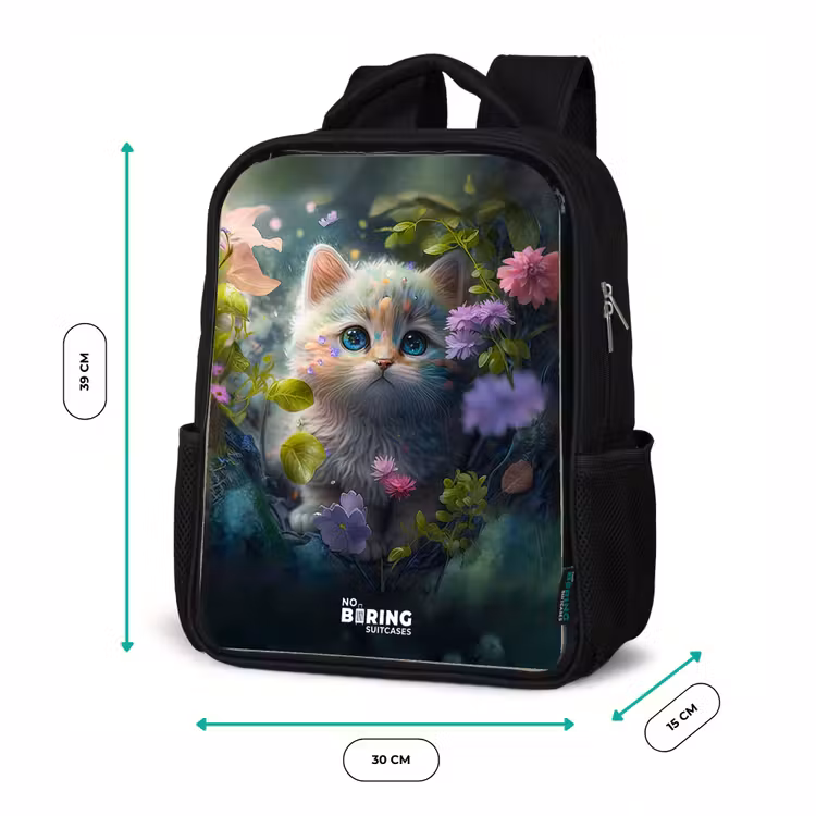Kinderrucksack - Schwarz - Kätzchen versteckt sich hinter Blumen — 6