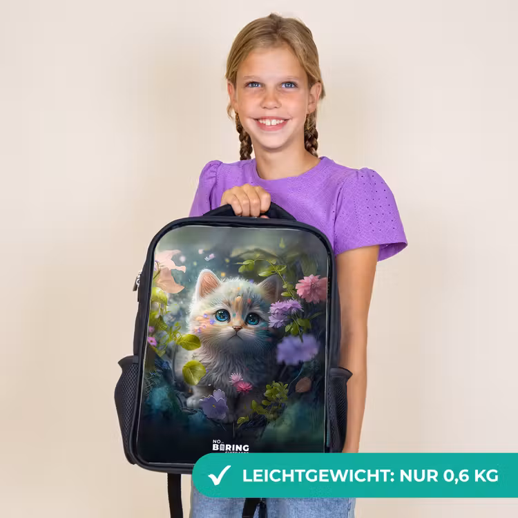 Kinderrucksack - Schwarz - Kätzchen versteckt sich hinter Blumen — 7