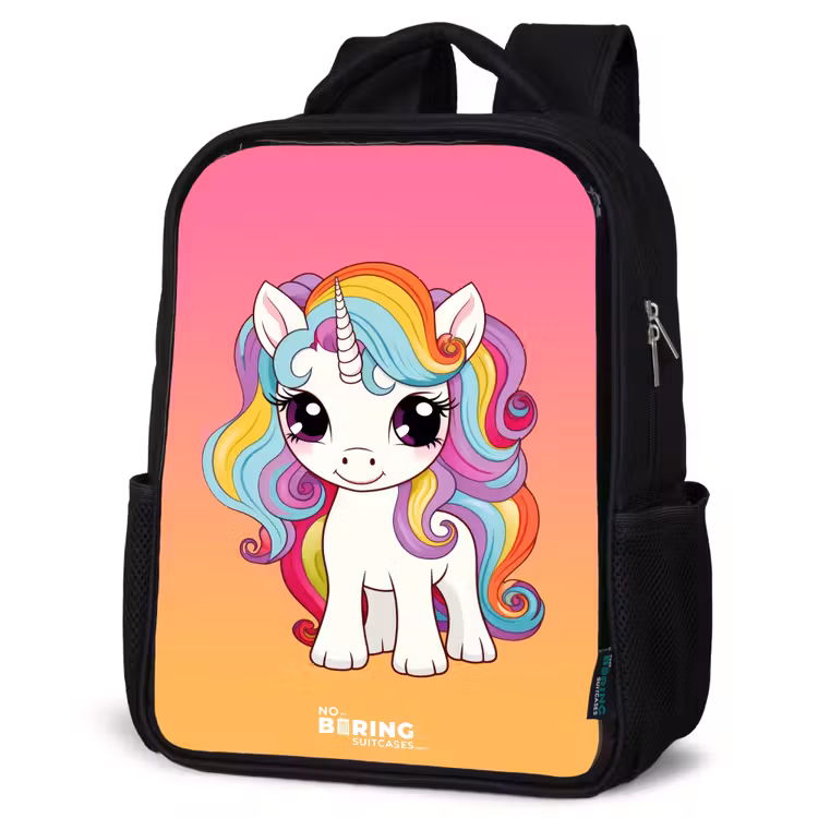 Kinderrucksack - Schwarz - Kleines Einhorn mit Regenbogenfarben — 4