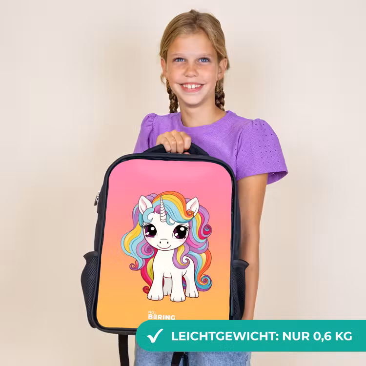 Kinderrucksack - Schwarz - Kleines Einhorn mit Regenbogenfarben — 7