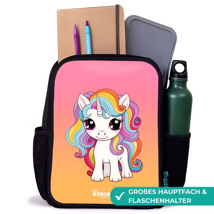 Kinderrucksack - Schwarz - Kleines Einhorn mit Regenbogenfarben — 8