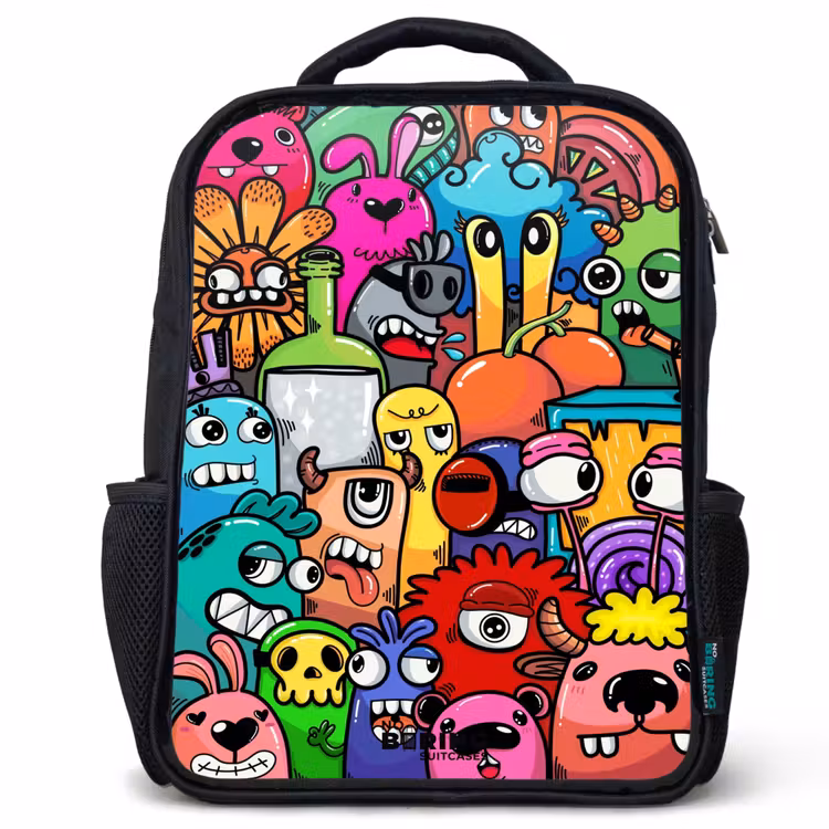 Kinderrucksack - Schwarz - Knallbunte Monster — 1