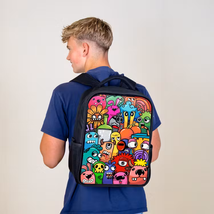 Kinderrucksack - Schwarz - Knallbunte Monster — 3