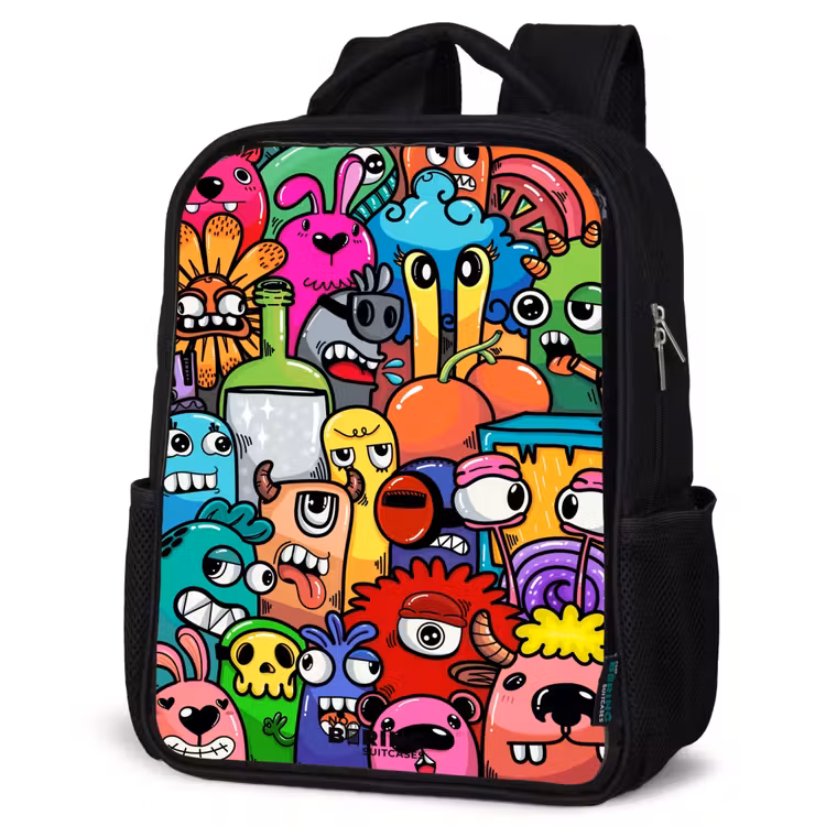 Kinderrucksack - Schwarz - Knallbunte Monster — 4