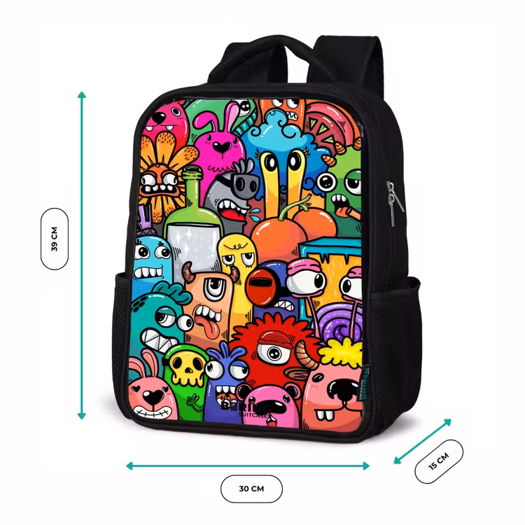 Kinderrucksack - Schwarz - Knallbunte Monster — 6