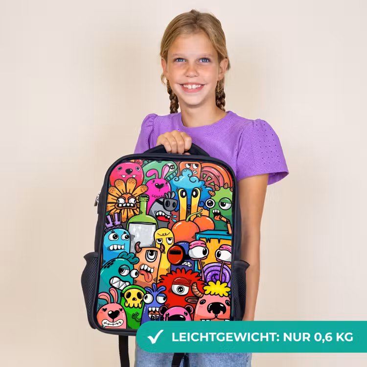 Kinderrucksack - Schwarz - Knallbunte Monster — 7