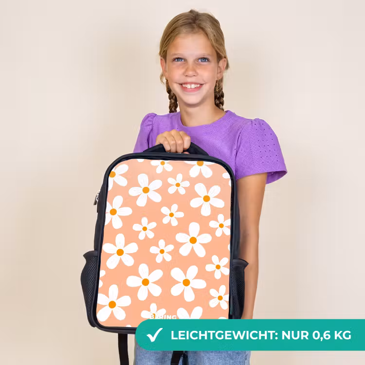 Kinderrucksack - Schwarz - Gänseblümchen Manie Pfirsich — 7