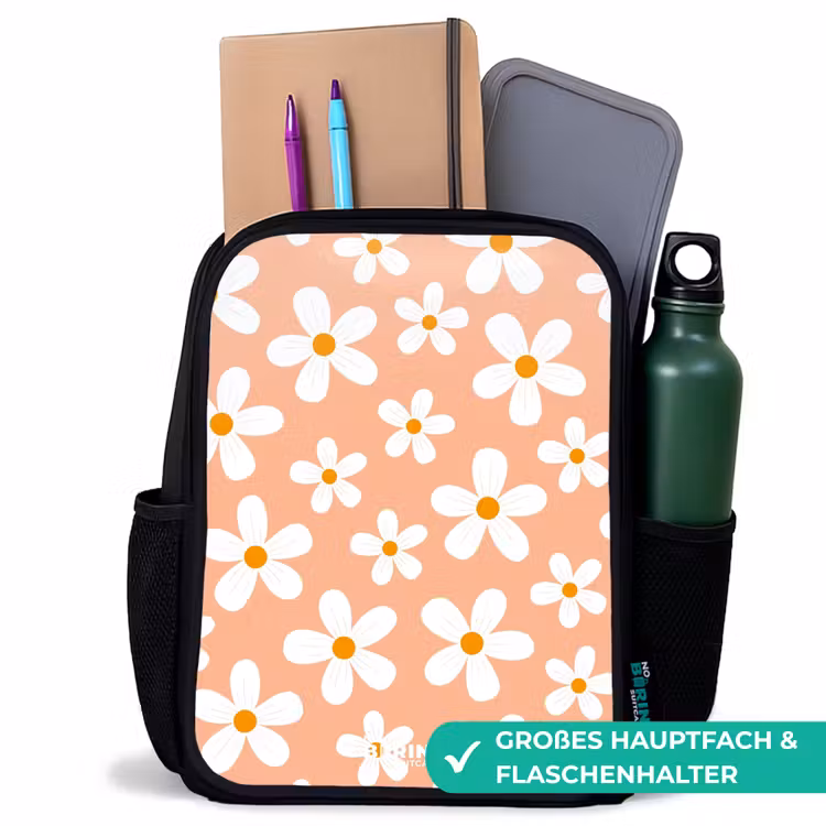 Kinderrucksack - Schwarz - Gänseblümchen Manie Pfirsich — 8