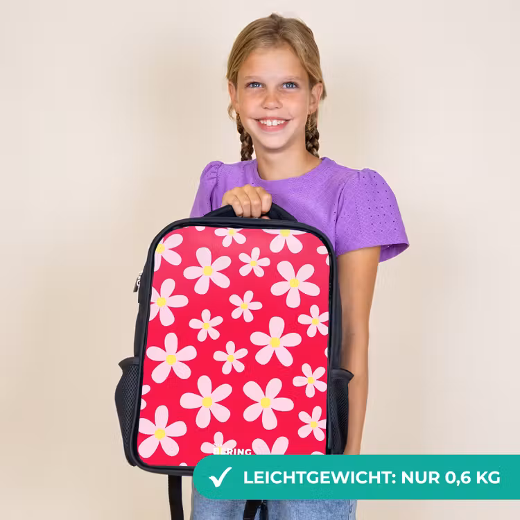 Kinderrucksack - Schwarz - Gänseblümchenmanie hotpink — 7