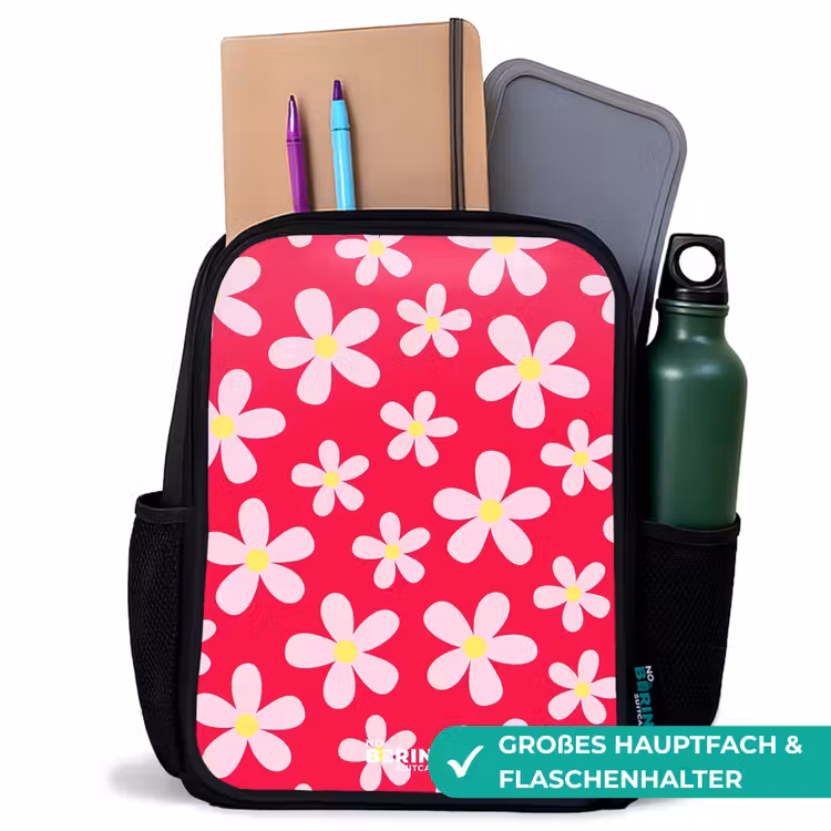 Kinderrucksack - Schwarz - Gänseblümchenmanie hotpink — 8
