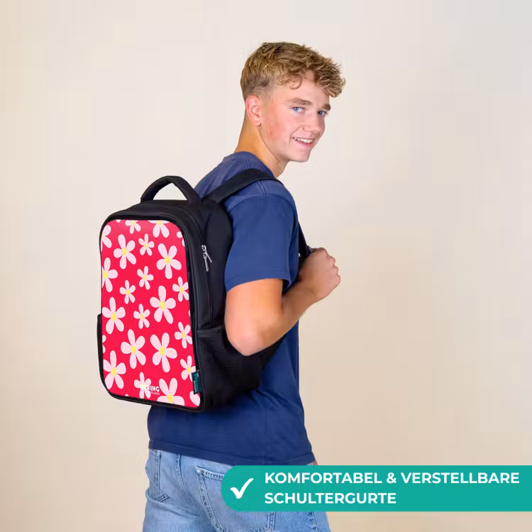 Kinderrucksack - Schwarz - Gänseblümchenmanie hotpink — 9