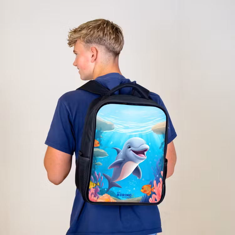 Kinderrucksack - Schwarz - Delfin mit tropischen Fischen und Korallen — 3