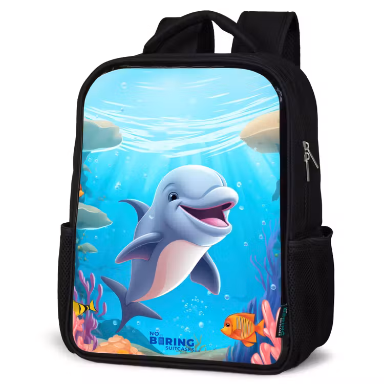 Kinderrucksack - Schwarz - Delfin mit tropischen Fischen und Korallen — 4