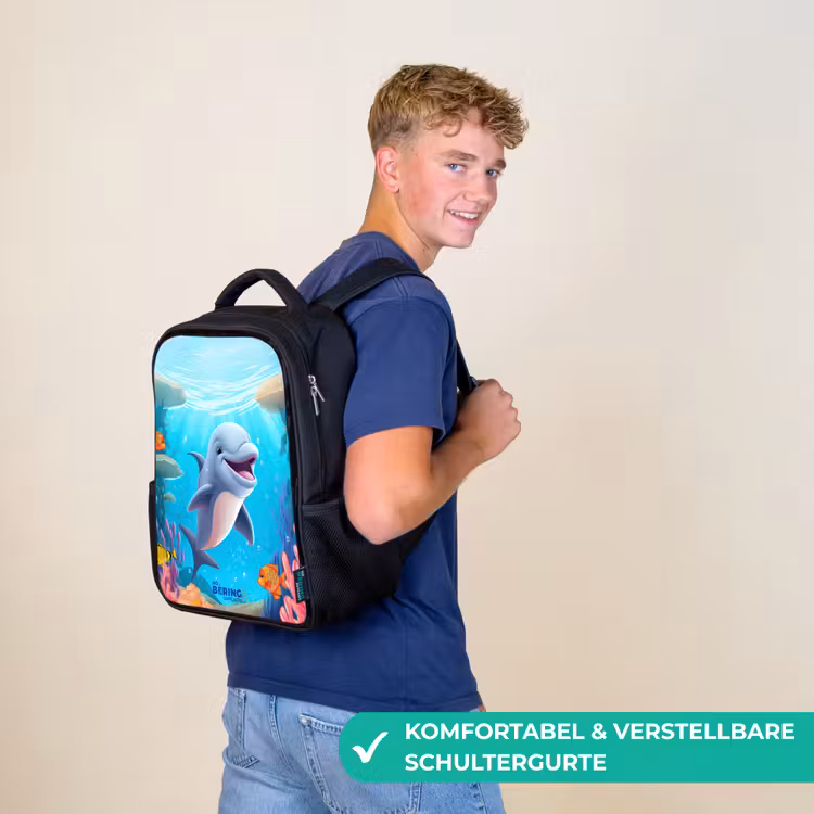 Kinderrucksack - Schwarz - Delfin mit tropischen Fischen und Korallen — 9