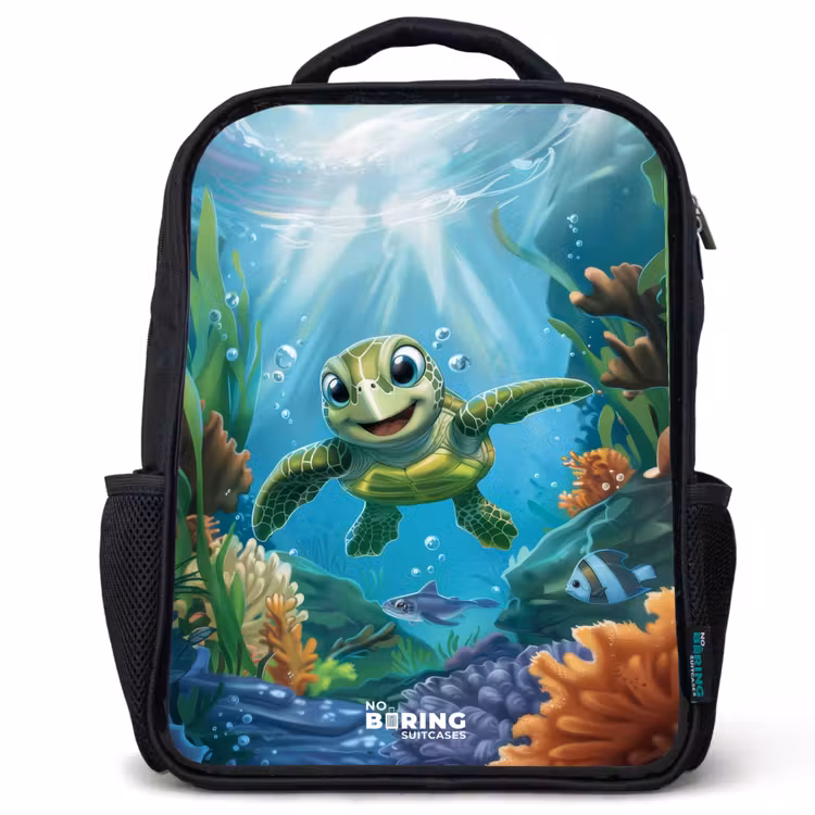 Kinderrucksack - Schwarz - Grüne Schildkröte schwimmend — 1