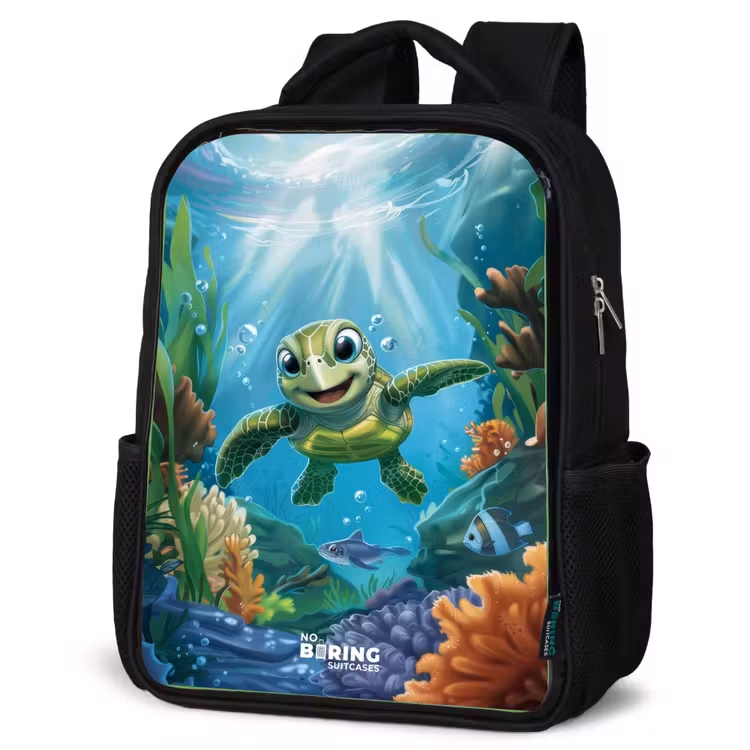 Kinderrucksack - Schwarz - Grüne Schildkröte schwimmend — 4