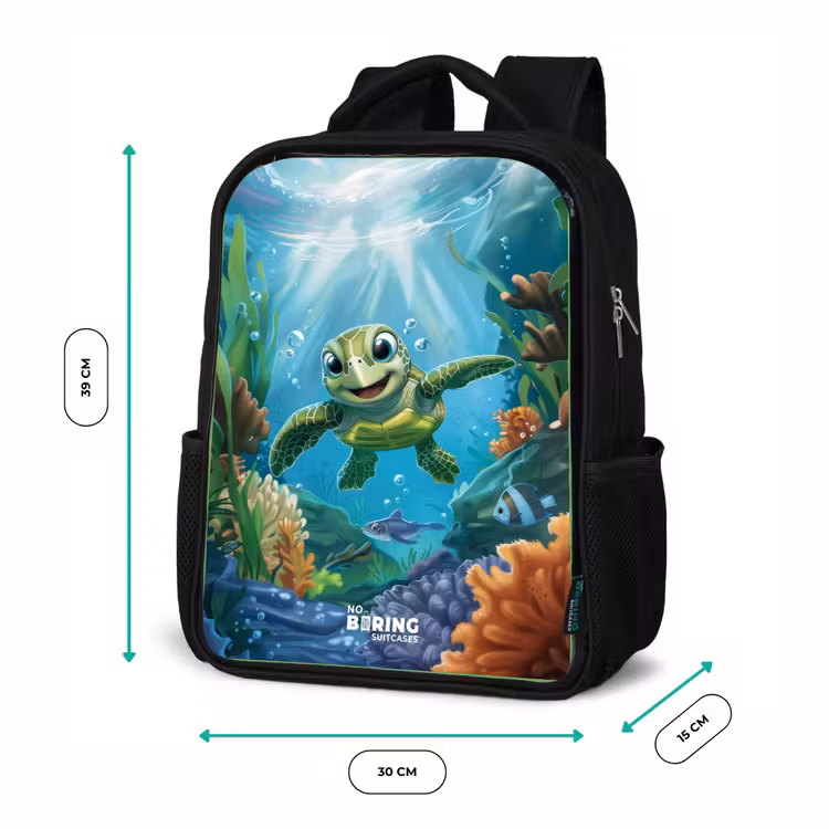 Kinderrucksack - Schwarz - Grüne Schildkröte schwimmend — 6