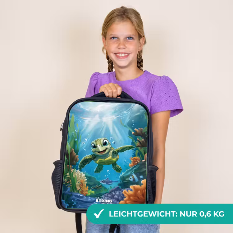 Kinderrucksack - Schwarz - Grüne Schildkröte schwimmend — 7