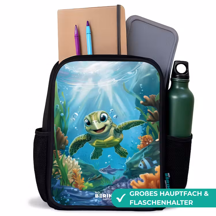 Kinderrucksack - Schwarz - Grüne Schildkröte schwimmend — 8