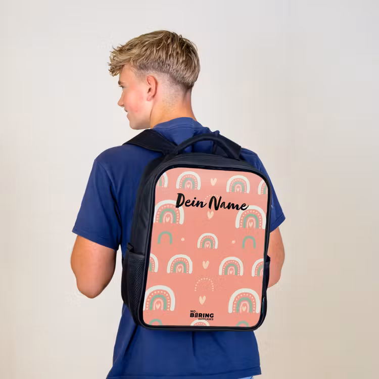 Kinderrucksack - Schwarz - Korallenfarbene Bögen — 3