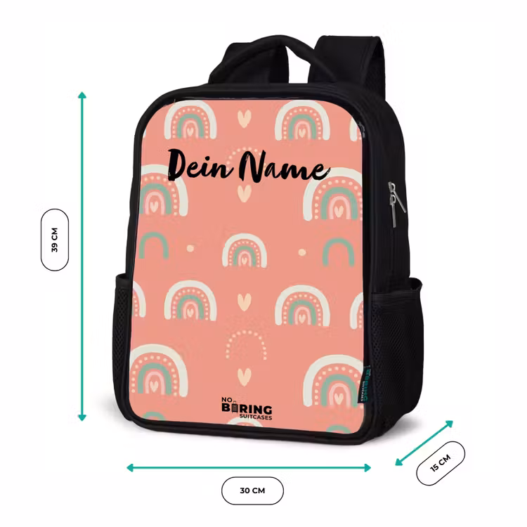 Kinderrucksack - Schwarz - Korallenfarbene Bögen — 6