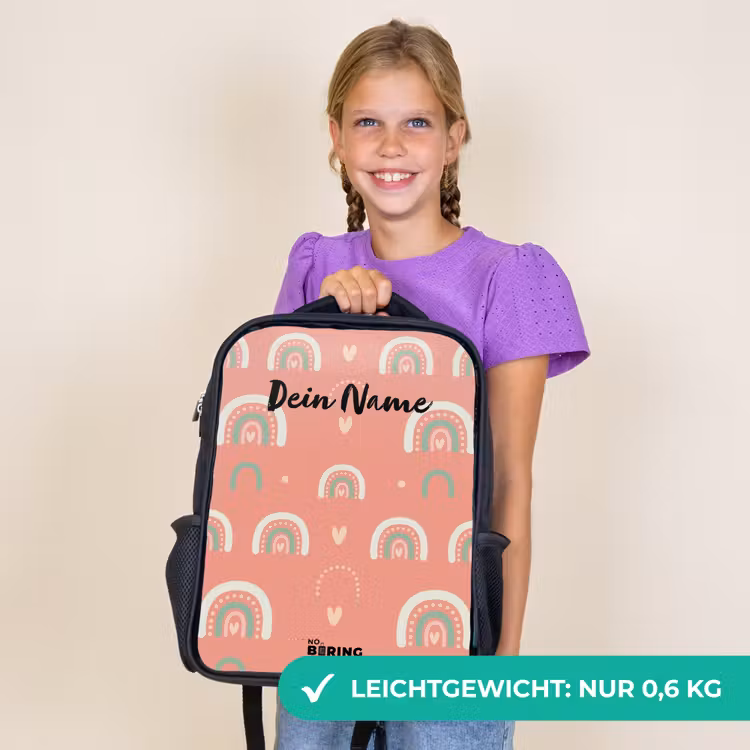 Kinderrucksack - Schwarz - Korallenfarbene Bögen — 7
