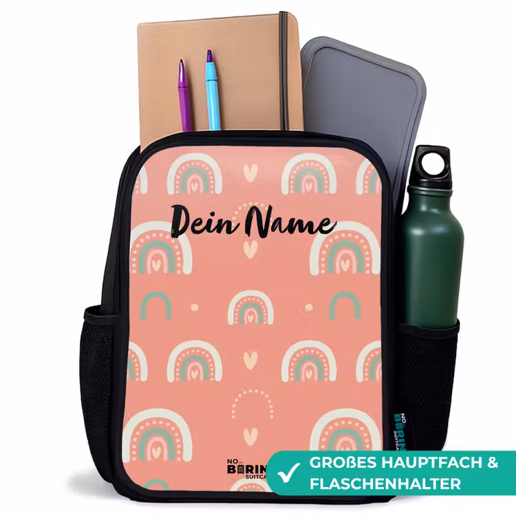 Kinderrucksack - Schwarz - Korallenfarbene Bögen — 8