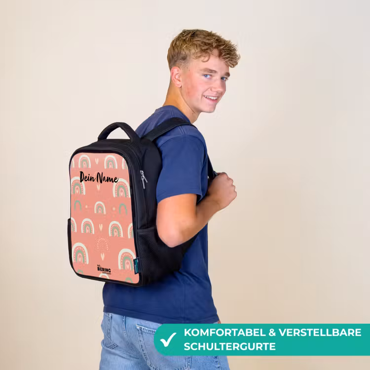 Kinderrucksack - Schwarz - Korallenfarbene Bögen — 9