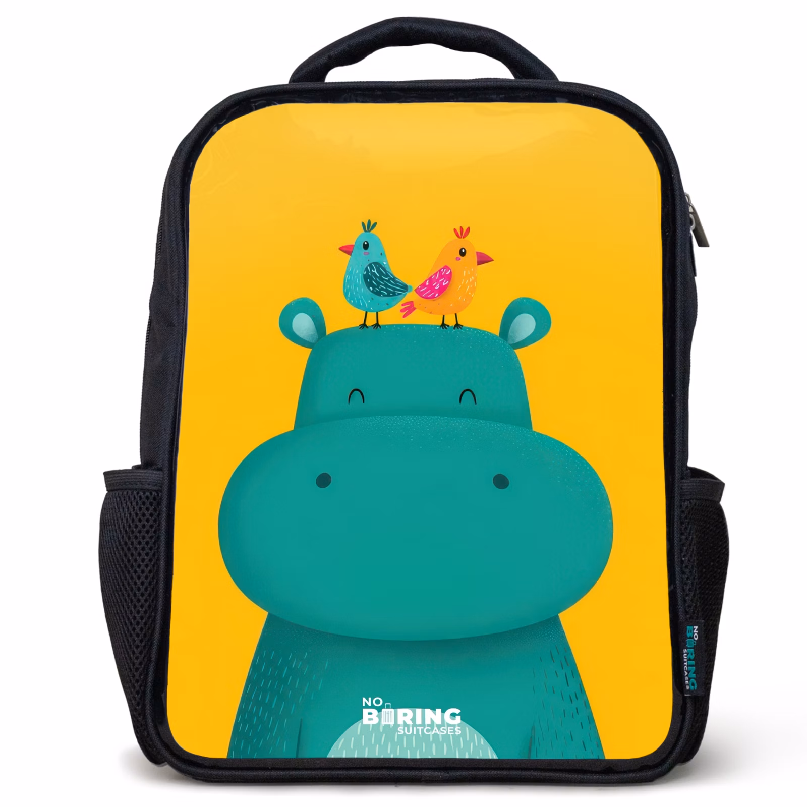 Kinderrucksack - Schwarz - Nilpferd - Vögel - Gelb — 1