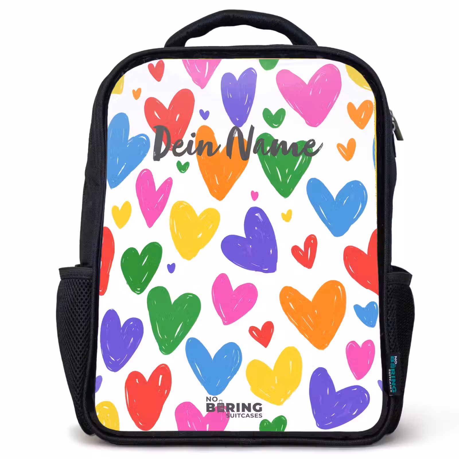 Kinderrucksack - Schwarz - Bunte Herzen — 1