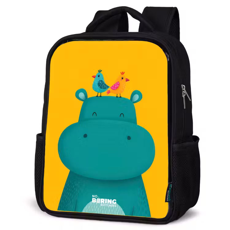 Kinderrucksack - Schwarz - Nilpferd - Vögel - Gelb — 4