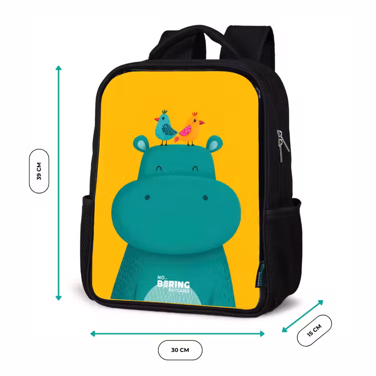 Kinderrucksack - Schwarz - Nilpferd - Vögel - Gelb — 6
