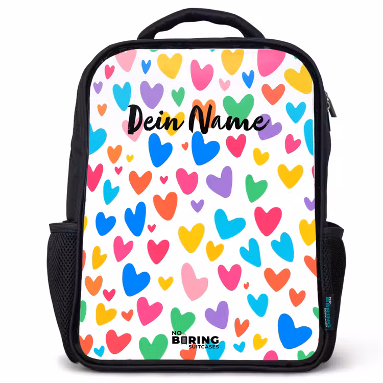 Kinderrucksack - Schwarz - Bunte Herzen — 1